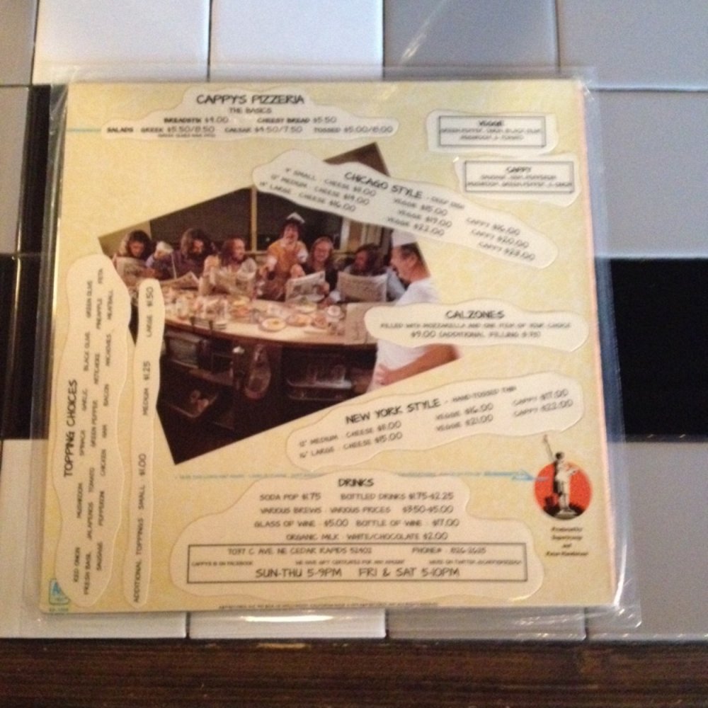 Cappy's Pizzeria - The menus are old record covers - Pizza Near Me - Cedar Rapids, Iowa Cappy's Pizzeria - The menus are old record covers - Pizza Near Me - Cedar Rapids, Iowa