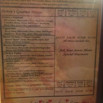 Partons Pizza - Menu of gourmet pizzas. Yummy! - Pizza Near Me - Fort Worth, Texas