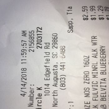 Circle K - the receipt for the restaurant - Convenience Stores Near Me - North Augusta, South Carolina