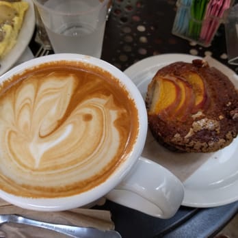 Urth Caffé-Pasadena - Spanish Latte with Coconut Milk and Gluten-free Peach Muffin - Cafes Near Me - Pasadena, California Urth Caffé-Pasadena - Spanish Latte with Coconut Milk and Gluten-free Peach Muffin - Cafes Near Me - Pasadena, California