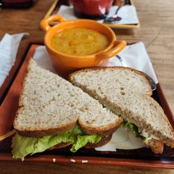 Hug A Mug - Egg Salad Sandwich and Thai Chicken Curry Soup.