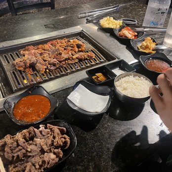 Seoul Soul BBQ - spicy beef bulgogi on the grill with sides - Korean Near Me - Los Angeles, California Seoul Soul BBQ - spicy beef bulgogi on the grill with sides - Korean Near Me - Los Angeles, California