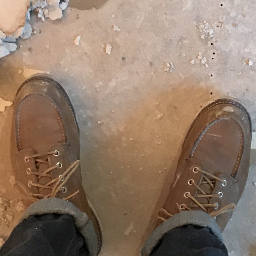 Red Wing - What the boots looked like after drywall. Mostly just covered in dust. - Shoe Stores Near Me - Cincinnati, Ohio