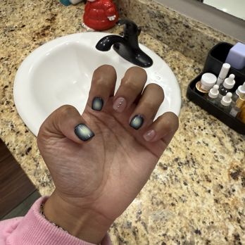 Aesthetics Nail Spa - gel builder with small tip aura nails with designs - Nail Salons Near Me - Olympia, Washington