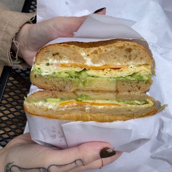 Gotham Bagels - South Loop - single egg bagel with cheese, avocado, and cream cheese - Bagels Near Me - Chicago, Illinois