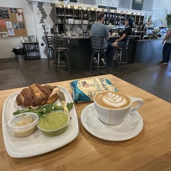 The Foundry Coffee House - Turkey Bacon and Avocado Croissant, Cappuccino Breve and Salt & Vinegar Chips (crisps) - Coffee & Tea Near Me - Tyler, Texas