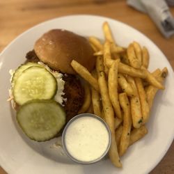 Nashville hot chicken with fries.