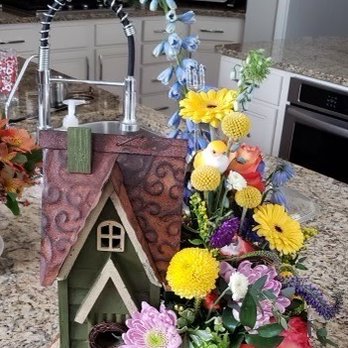 Blooms By Dragonfly - Birdhouse flower arrangement - Florists Near Me - Zionsville, Indiana