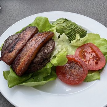 RH Rooftop Restaurant at RH West Palm - RH Burger (requested gluten and dairy free - no bun and no cheese) with Thick Cut Pork Belly Bacon and Avocado - Wine Bars Near Me - West Palm Beach, Florida RH Rooftop Restaurant at RH West Palm - RH Burger (requested gluten and dairy free - no bun and no cheese) with Thick Cut Pork Belly Bacon and Avocado - Wine Bars Near Me - West Palm Beach, Florida