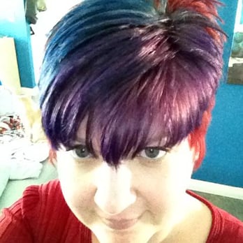 The Corner Salon - Me - red, then blue and purple over bleach - by Sandy. - Hair Salons Near Me - Bonita, California The Corner Salon - Me - red, then blue and purple over bleach - by Sandy. - Hair Salons Near Me - Bonita, California