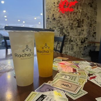 Racha Tea Boba and Desserts - Jasmine Green Tea + Lychee fruit tea + lychee jelly (left) Jasmine Green Tea + Mango fruit tea + mango jelly (right) - Bubble Tea Near Me - Columbus, Ohio Racha Tea Boba and Desserts - Jasmine Green Tea + Lychee fruit tea + lychee jelly (left) Jasmine Green Tea + Mango fruit tea + mango jelly (right) - Bubble Tea Near Me - Columbus, Ohio