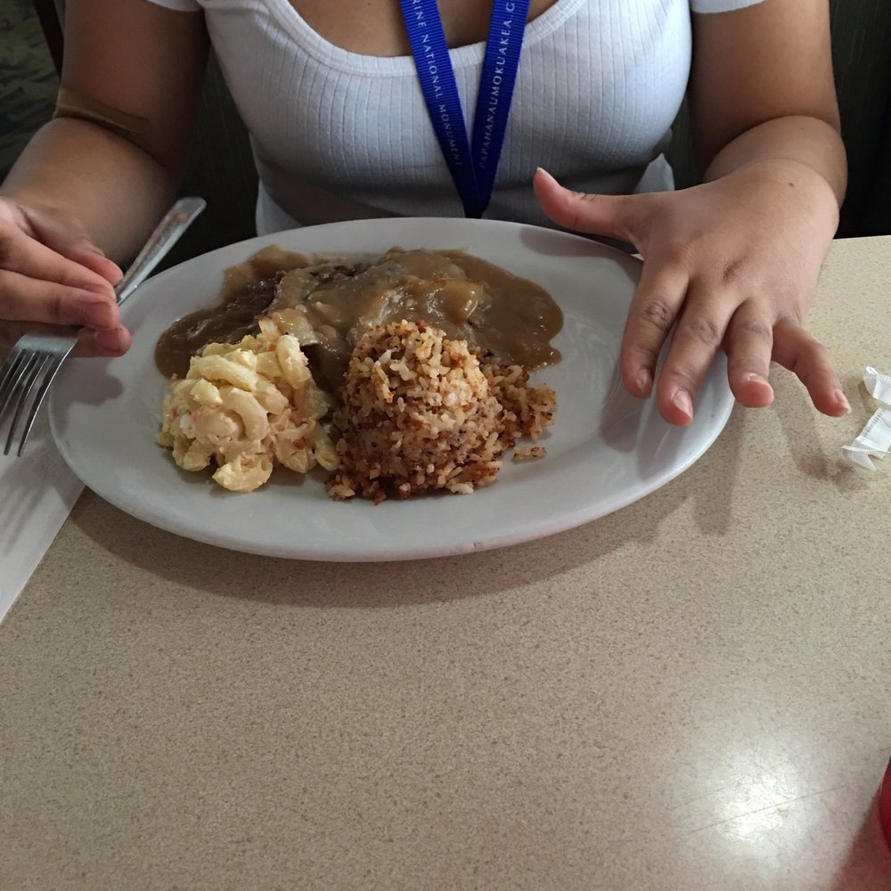 Kam Bowl - My mini hamburger steak. I could my iPhone 6plus on it and cover most of the plate. I was not full! - Diners Near Me - Honolulu, Hawaii