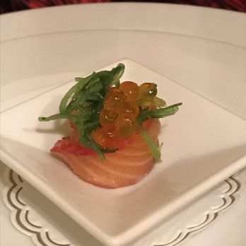 Aquarius Restaurant - Amuse bouche: salmon with caviar - Mediterranean Near Me - Prague, Puerto Rico