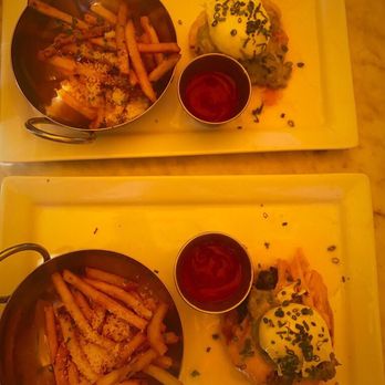 Avocado Grill - Truffle fries with salmon avocado Benedict! Yum! - Tapas/Small Plates Near Me - West Palm Beach, Florida