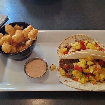 Rally5 Crafted Eats & Bar - El pastor tacos with cheese curds - American Near Me - Fort Collins, Colorado