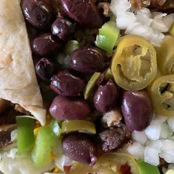 The Halal Guys - Beef Gyro Platter with all the toppings including olives - Halal Near Me - Cerritos, California The Halal Guys - Beef Gyro Platter with all the toppings including olives - Halal Near Me - Cerritos, California