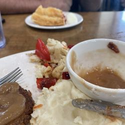 Home Restaurant - Liver and onions. The strawberry and rhubarb pie was with vanilla ice cream.