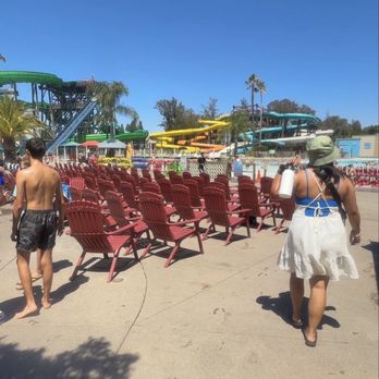Six Flags Hurricane Harbor - Seating In front of breaker beach. - Water Parks Near Me - Concord, California