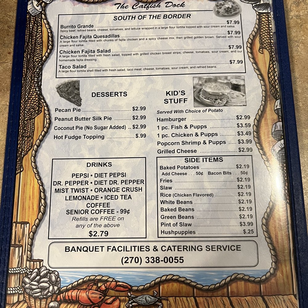Catfish Dock - the menu for the restaurant - Seafood Near Me - Powderly, Kentucky