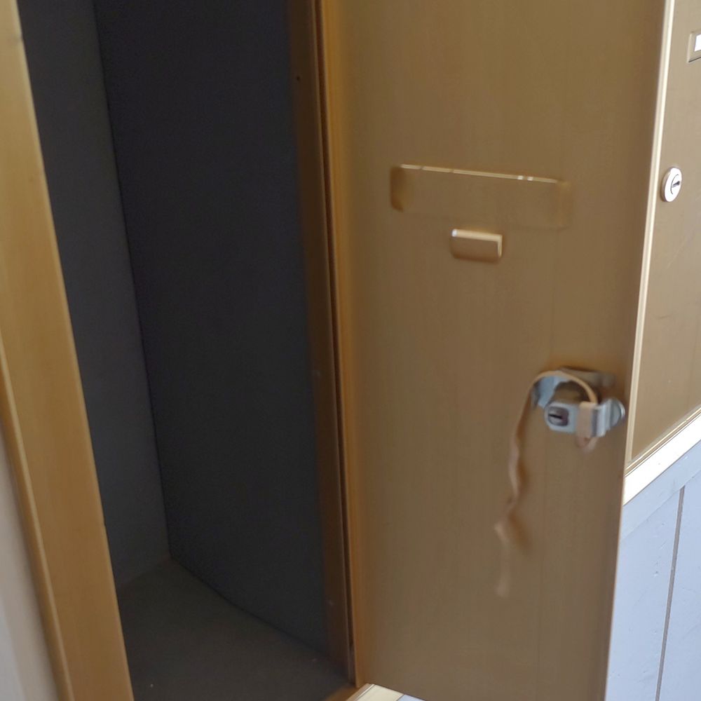 Evanston Neighborhood Properties - Entryway Mailboxes (Jul 20, 2020)-The broken mailbox that was "fixed" using a rubber band in March 2020 still hasn't been repaired in July. - Apartments Near Me - Evanston, Illinois