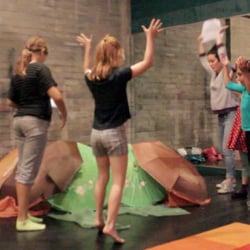 Kids interact with "The Dollop" in a group movement exercise