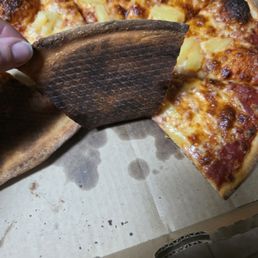 Burnt greasy pizza. Burnt greasy pizza.