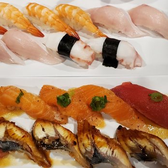 Show Sushi - 1st round sushi: shrimp, yellowtail, octopus, peppered salmon, cajun tuna, eel. - Sushi Bars Near Me - San Dimas, California
