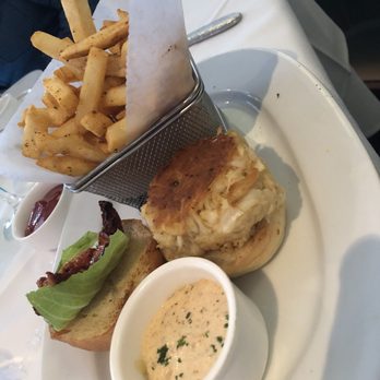 PassionFish Reston - Crab cake sandwich with side of French fries-- really good! - Seafood Near Me - Reston, Virginia PassionFish Reston - Crab cake sandwich with side of French fries-- really good! - Seafood Near Me - Reston, Virginia