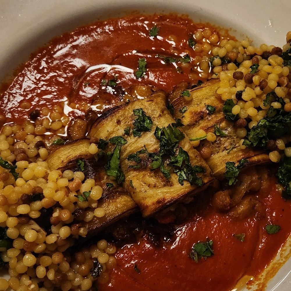Gather55 - Stuffed Eggplant and Kale ($28) - New American Near Me - Hartford, Connecticut Gather55 - Stuffed Eggplant and Kale ($28) - New American Near Me - Hartford, Connecticut