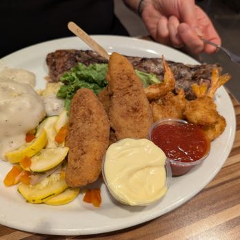 NORMS Restaurant - Steak platter with chicken fingers and fried shrimp - American Near Me - Las Vegas, Nevada NORMS Restaurant - Steak platter with chicken fingers and fried shrimp - American Near Me - Las Vegas, Nevada