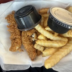 Jack's Family Restaurant - 3pc Chicken Finger Dinner. Torn chicken fingers. Only two ranch.