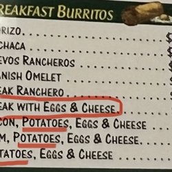 Menu stating what burros have potato