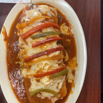 La Estancia Mexican Restaurant - El pastor burrito wet with red sauce - Mexican Near Me - Glendale, California