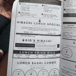 Sake Japanese Steak House & Sushi Bar - Lunch menu