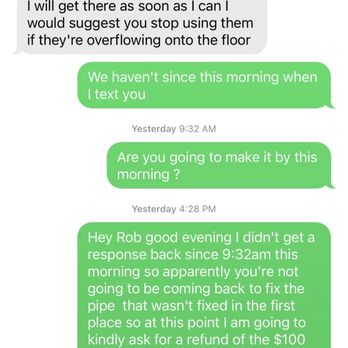 Rob's Plumbing - Text message between rob and myself - Plumbing Near Me - Oxnard, California Rob's Plumbing - Text message between rob and myself - Plumbing Near Me - Oxnard, California