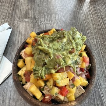 Avocado Theory - Avocado Rice Bowl (GF), with tofu. Obviously this thing is loaded. Rice, black beans, tofu, mango salsa, and topped with guacamole. Delish! - American Near Me - Tinley Park, Illinois