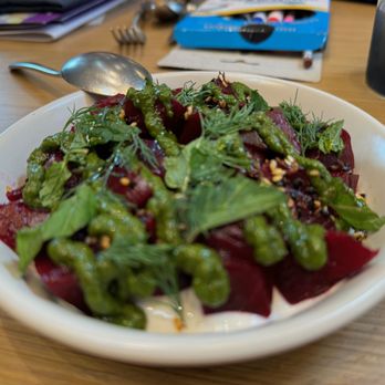 Twelvemonth - ROASTED BEETS
house cultured yogurt, zhoug, zaatar, fresh herbs - Vegan Near Me - Burlingame, California Twelvemonth - ROASTED BEETS
house cultured yogurt, zhoug, zaatar, fresh herbs - Vegan Near Me - Burlingame, California