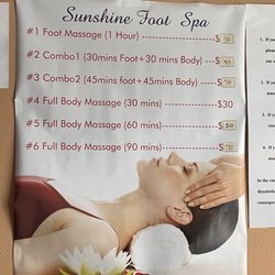 Sunshine Foot Spa - Price menu
