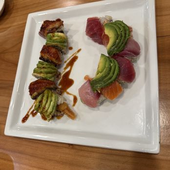 Sushi Edomata - Dragon roll left, rainbow roll right - Japanese Near Me - San Mateo, California Sushi Edomata - Dragon roll left, rainbow roll right - Japanese Near Me - San Mateo, California