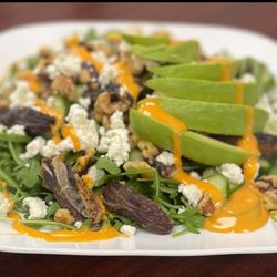 Healthy Garden & Gourmet Pizza - FIELD TRIP salad - amazing!!! avo, dates, walnuts and goat cheese cheese - wow!!!  (2/9/24)