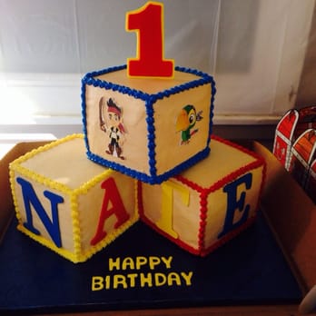 Cake Expressions - Jake the pirate themed first birthday cake, in baby blocks style! Love my custom made cake! Yummy too! - Bakeries Near Me - Santa Clara, California Cake Expressions - Jake the pirate themed first birthday cake, in baby blocks style! Love my custom made cake! Yummy too! - Bakeries Near Me - Santa Clara, California
