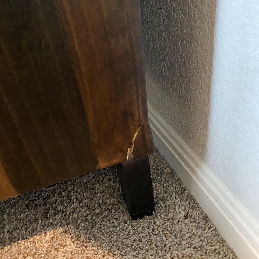 Broken leg on dresser