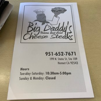 Big Daddy's - To go menu - Cheesesteaks Near Me - Hemet, California Big Daddy's - To go menu - Cheesesteaks Near Me - Hemet, California