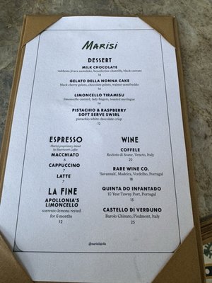 Menu photo 2 Marisi La Jolla, CA