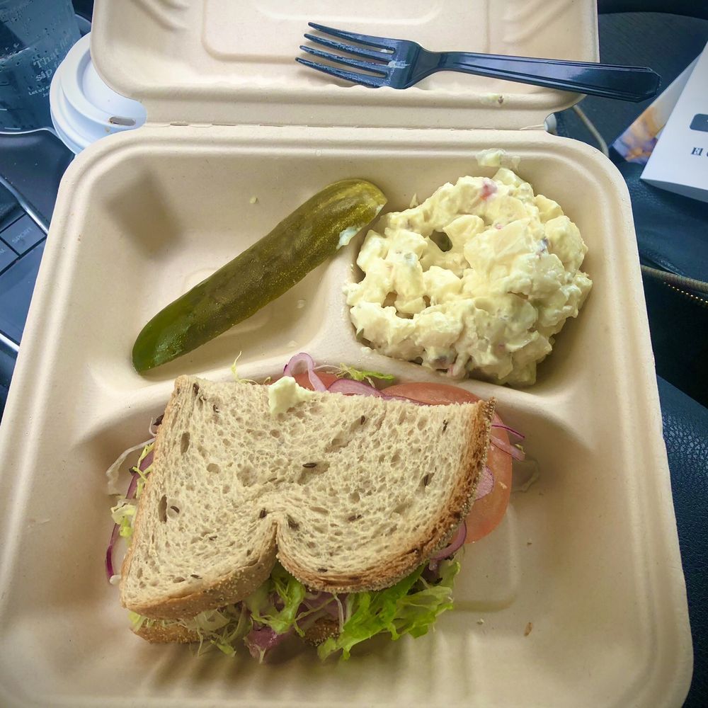 Hot pastrami with melted cheese and potato salad! Delish Hot pastrami with melted cheese and potato salad! Delish