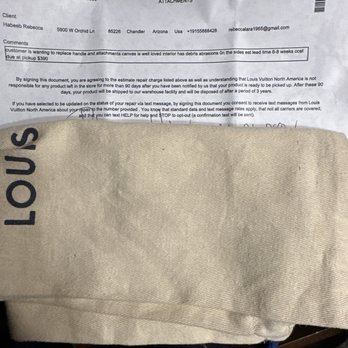 Louis Vuitton - This is the receipt that they gave me when I dropped off my purse stating that it was in perfect condition - Leather Goods Near Me - Scottsdale, Arizona Louis Vuitton - This is the receipt that they gave me when I dropped off my purse stating that it was in perfect condition - Leather Goods Near Me - Scottsdale, Arizona
