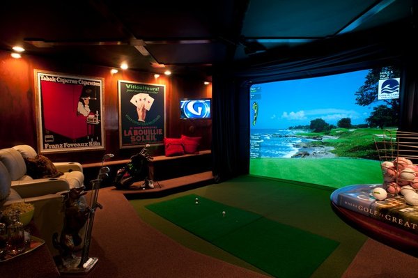 Golf Simulator Room - We converted a 2 car garage into a luxurious Golf Room. Golf Simulator Room - We converted a 2 car garage into a luxurious Golf Room.