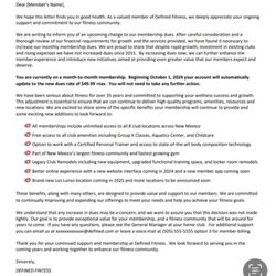Defined Fitness Rio Club - The edited email template which was my "notice" of rate increase.
