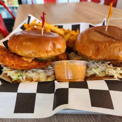 Blazing Hot Chicken - Blazing hot (left) Hot (right) 2 sandwich combo