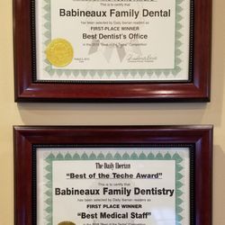 Babineaux A Todd - Babineux Family Dental - Certificates for Best of the Teche 2019 & 2015